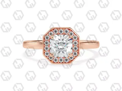 Ring 190 Radiant Shape Cathedral Halo with Gems 3D print model