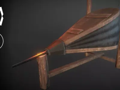 Medieval Blacksmith Bellows with holder Low-poly 3D model