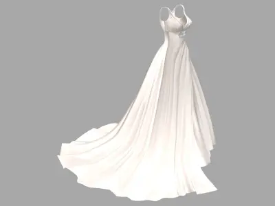 A Line Deep V Neck Corset Back Satin Ruched Wedding Dress Low-poly 3D model