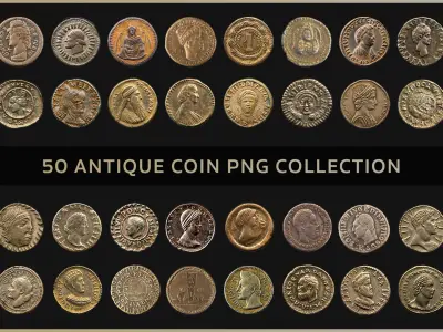 50 Antique Coin PNG Reference Pack Texture