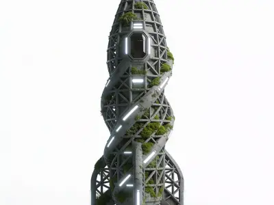 Realistic Solarpunk Sci-Fi Rocket 3D Model Low-poly 3D model