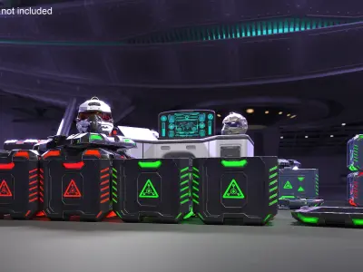 Futuristic Storage Crate with Sci-Fi Helmets 3D model