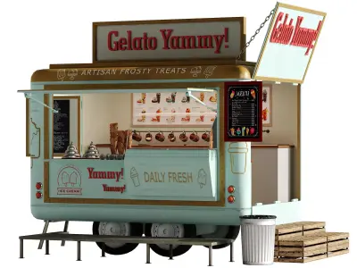 Realistic Gelato Ice Cream Food Truck 3D model
