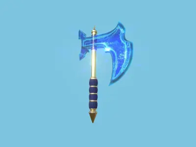 Medieval Battle Axe 03 Blue Transparent - Fantasy Weaponry Low-poly 3D model
