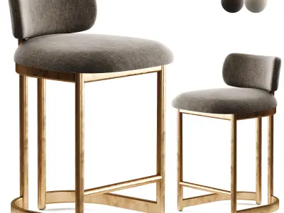 Freya Modern   Upholstered Antique Brass Counter Stool 3D model