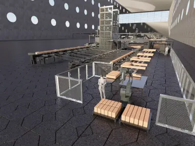 Assembly Line for Automatic House Building Structures Low-poly 3D model