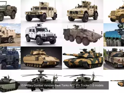 15 Military Combat Vehicles Pack Tanks APC IFV Trucks