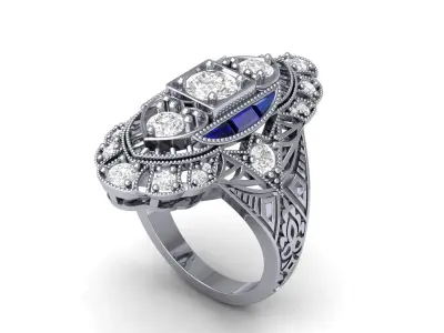 3 Stone Art Deco Ring 3D print model 3