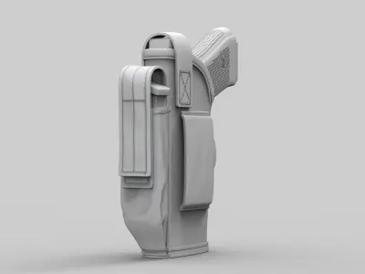 Pistol and Holster High Poly 3D model