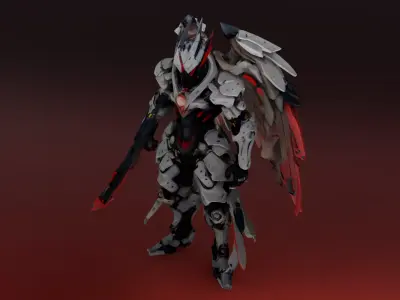 Crimson Seraph Infernal Mech Guardian Low-poly 3D model