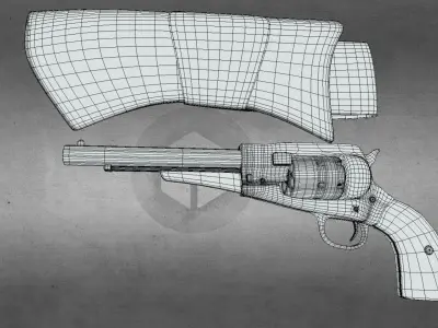 Vintage Revolver and Holster Low-poly 3D model
