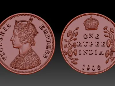 Victoria Empress and One Rupee Coin of 1906 3D print model
