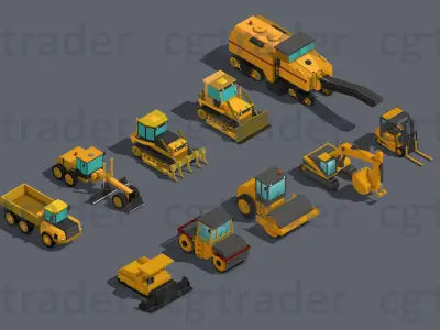 Low Poly Heavy Construction Machinery Equipment Industrial Low-poly 3D model