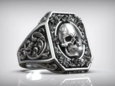 Royal Vintage Skull Rococo Pattern Signet 3D print model