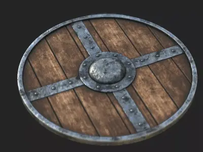 Wooden medieval round shield Low-poly 3D model