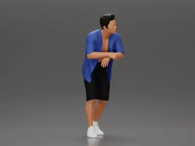 Stylish man leans casually in relaxed summer outfit stance 3D print model