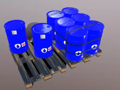 Pallets with imperial barrels Low-poly 3D model