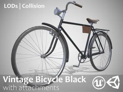 Customizable Vintage Bicycle Black - Updated for 2021 Low-poly 3D model