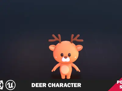 Funny Deer Character Low Poly Low-poly 3D model