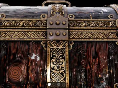 Ancient Wooden Treasure Box with Gold Accents Low-poly 3D model