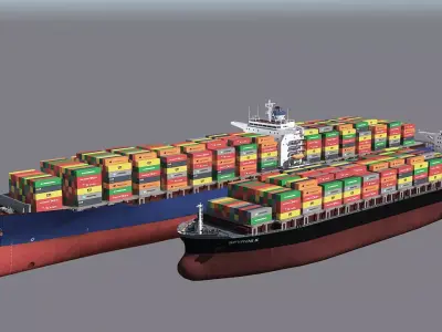 Two Cargo Ships Low-poly 3D model
