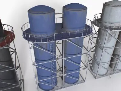 Old and Rusty Water Tanks 2 Low-poly 3D model