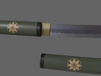 PBR Katana Japanese Sword Green V3 Low-poly 3D model