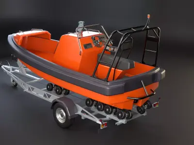 Boat Trailer and Rescue Motorboat 3D model