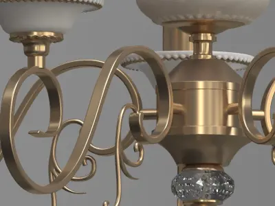 PERLA gold and chandelier with four lights Low-poly 3D model