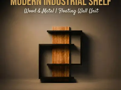 Modern Industrial Wood  and Metal Wall Shelf 3D Model Free 3D model