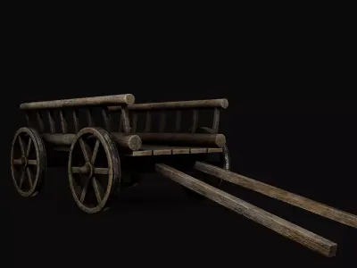 PBR Medieval cart Low-poly 3D model