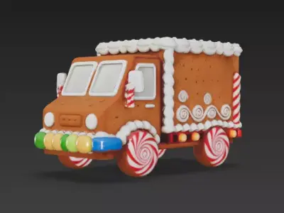Gingerbread Delivery Truck 3D Model Low-poly 3D model