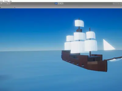 Sailboat pirate ship floating in ocean Low-poly 3D model