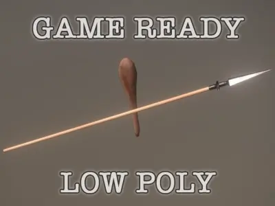 Spear And Club low poly game ready 3D model