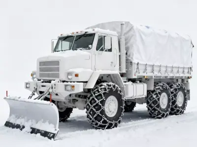 Arctic Military Transport Truck with Snowplow 3D Model Low-poly 3D model