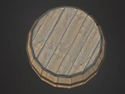 Wooden Barrel Low-poly 3D model 6