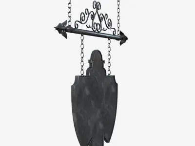 Signboard clock hanging on chain 3D model