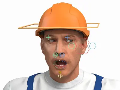 Construction Worker with Trench Roller Bomag BMP8500 Rigged 3D model