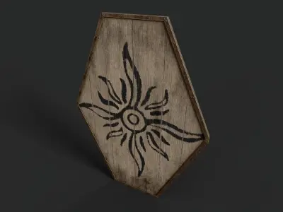 Slavic diamond-shaped shield painted Sun symbol Low-poly 3D model