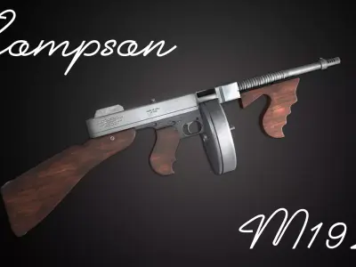 Thompson Submachine Gun Low-poly   Low-poly 3D model