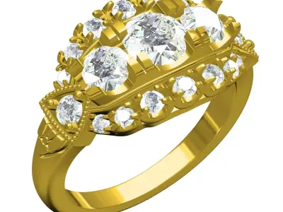 Antique Three Stone Art Deco Wedding Ring 3D print model