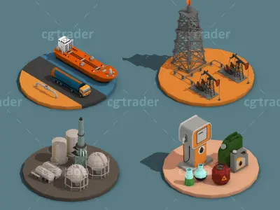 Low Poly Oil Industry Isometric Low-poly 3D model