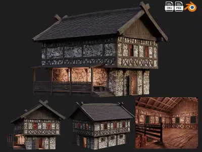 Old Medieval Building House 4K Textures GameReady 48 Low-poly 3D model