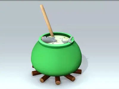 Witch Cauldron - Fish Soup Low-poly 3D model