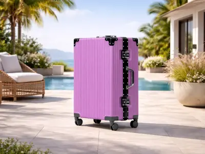 Industrial Ribbed Hard-Shell Suitcase Realistic Travel Luggage Low-poly 3D model