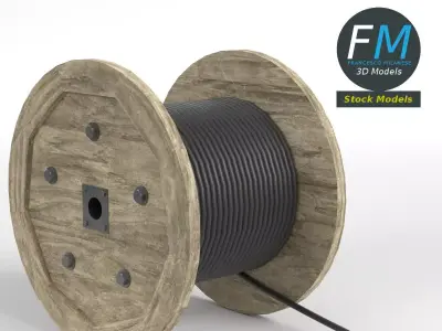 Wooden coil of electric cable 3D model
