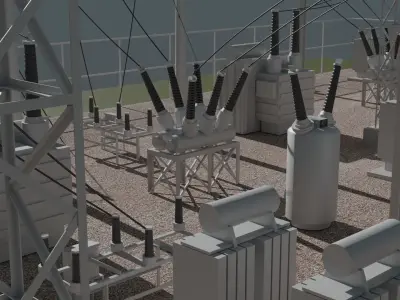 substation power station with wires and poles 3D model purchase