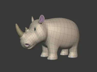  Cartoon Rhino Low-poly 3D model