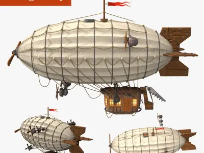 vintage airship high-poly textured 3D model