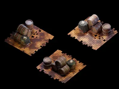 Wooden Barrel - Game Assets - Wine Barrel Low-poly 3D model